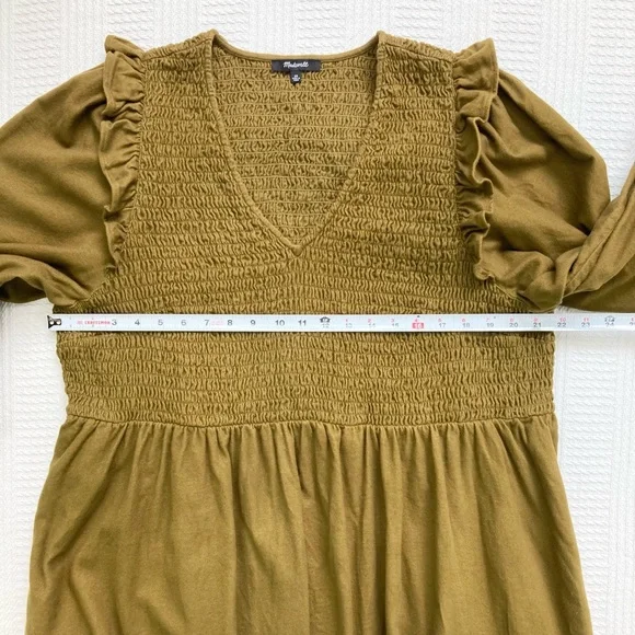 Madewell Dress Flannel Lucie V-Neck Smocked Mini Dress Weathered Olive Size 2X - Picture 13 of 16